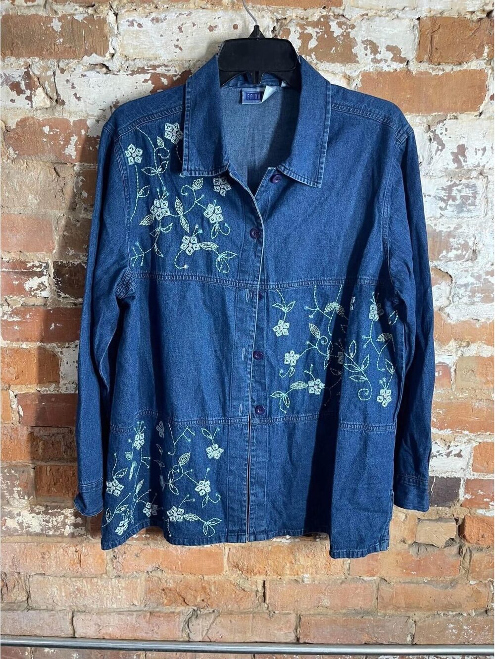 Erika Women's Denim Jacket with Floral Embroidery, Size L